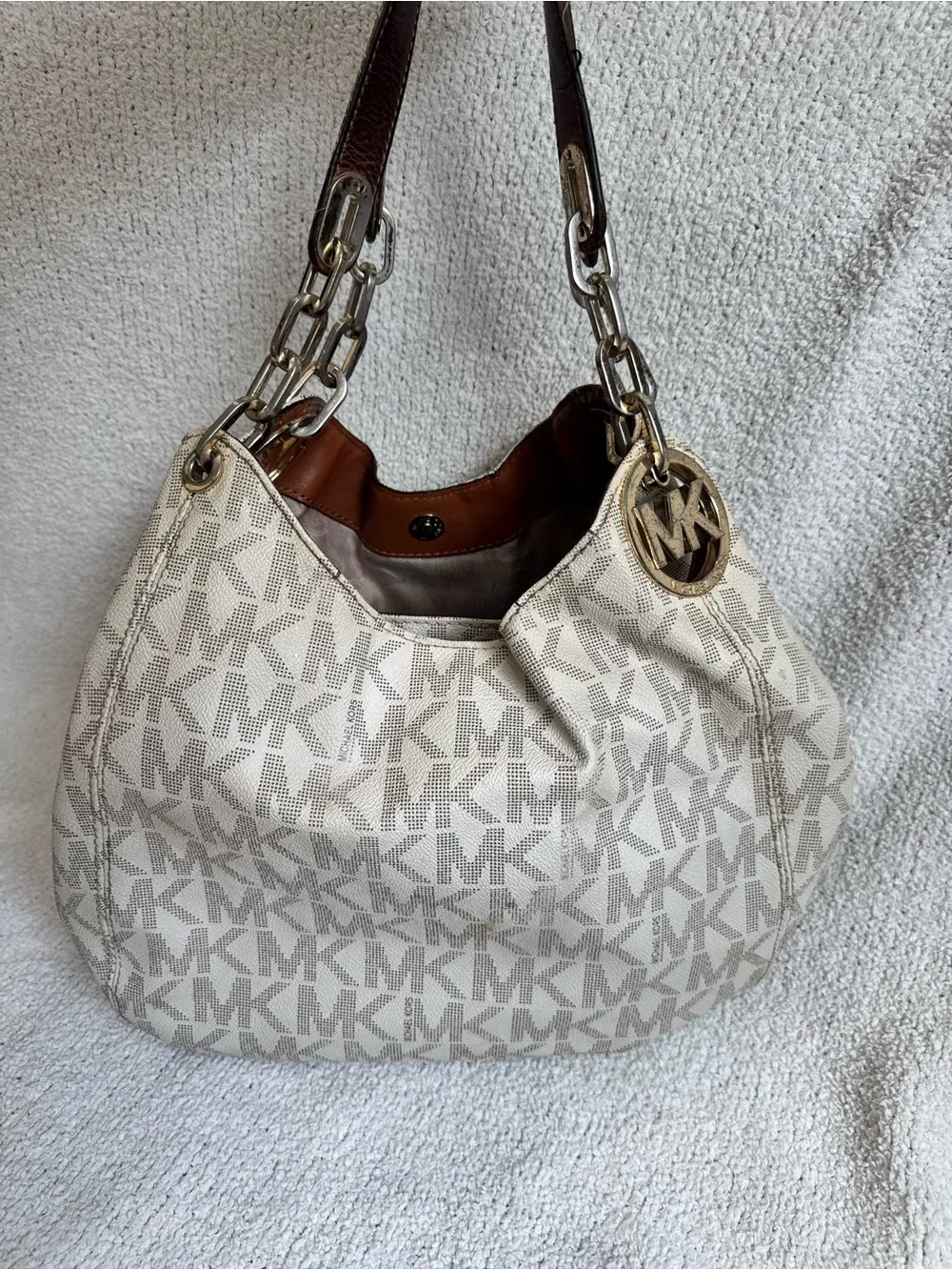 Michael Kors Cream MK Logo Hobo Bag
